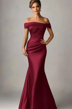 Verde Escuro Sereia Fora O Ombro Ruched Cetim Vestido Formal