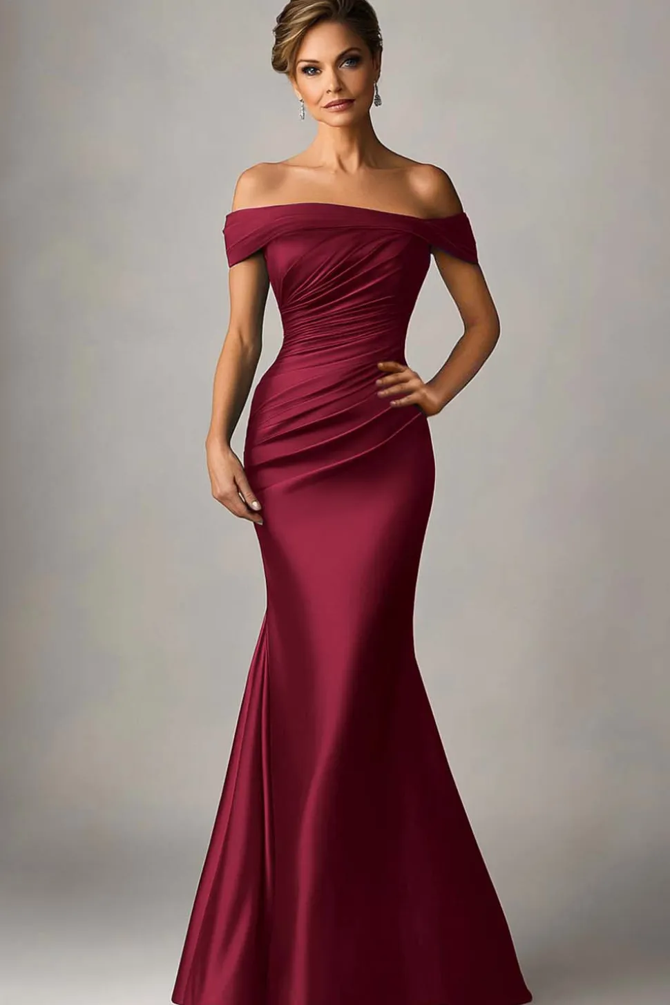 Verde Escuro Sereia Fora O Ombro Ruched Cetim Vestido Formal