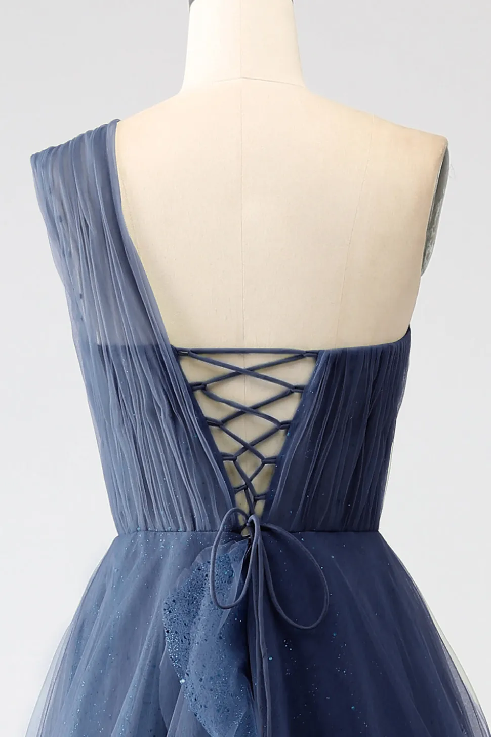 Verde Escuro Tule Linha-A Um Ombro Longo Vestido de Cerimônia
