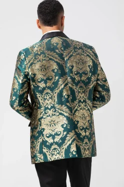 Verde Escuro Um Botão Jacquard Masculino Prom Blazer com Xaile Lapela