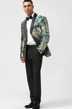 Verde Escuro Um Botão Jacquard Masculino Prom Blazer com Xaile Lapela
