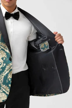 Verde Escuro Um Botão Jacquard Masculino Prom Blazer com Xaile Lapela