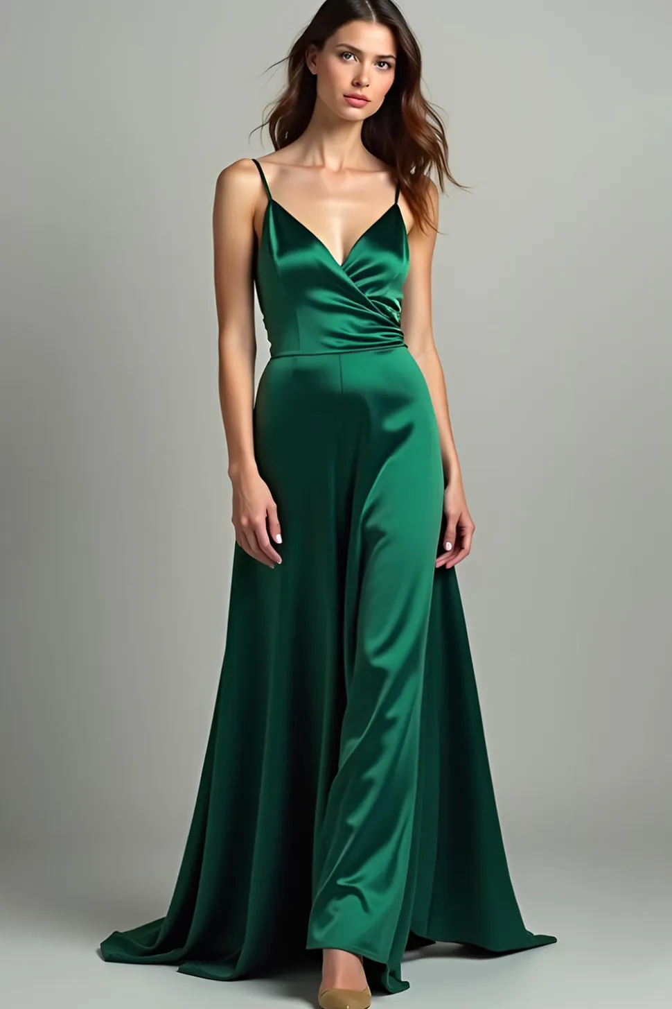 Verde escuro Uma linha de cetim espaguete correias longo vestido de baile