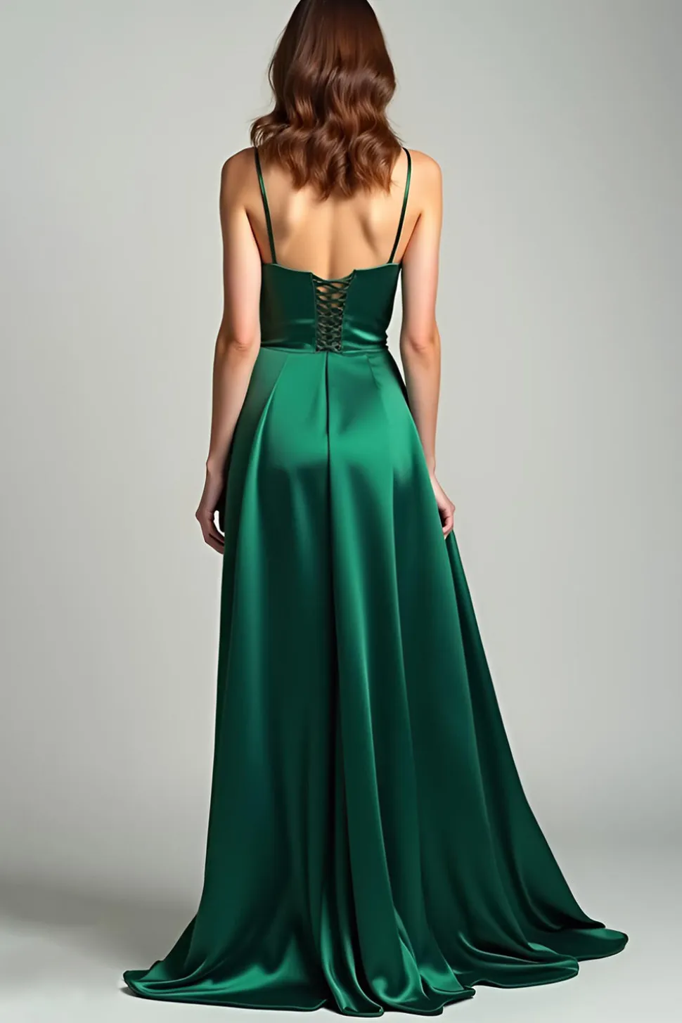 Verde escuro Uma linha de cetim espaguete correias longo vestido de baile