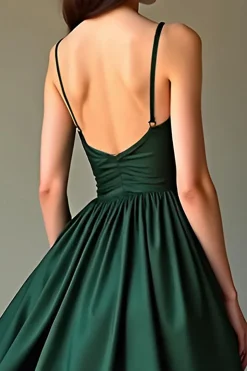 Verde Escuro Uma Linha Esparguete Alças Cetim Vestido Formal Longo