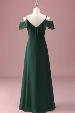 Verde escuro Uma linha fora do ombro babados vestido de dama de honra júnior