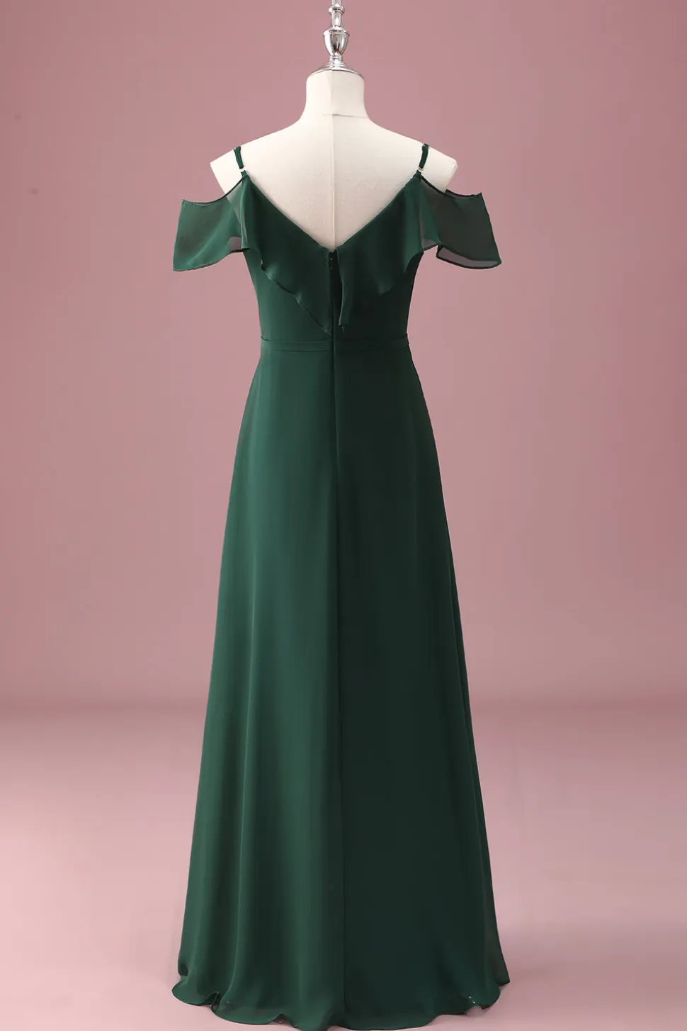 Verde escuro Uma linha fora do ombro babados vestido de dama de honra júnior