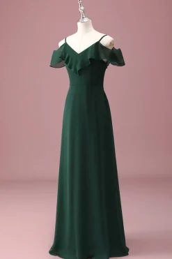 Verde escuro Uma linha fora do ombro babados vestido de dama de honra júnior