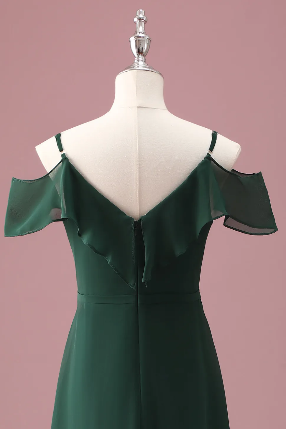 Verde escuro Uma linha fora do ombro babados vestido de dama de honra júnior