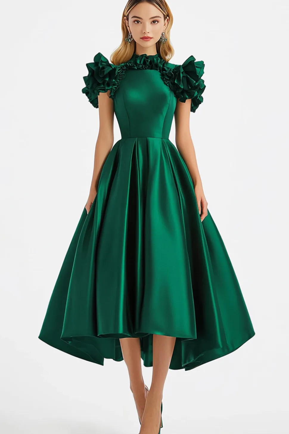 Verde escuro Uma linha fora do Shouler com vestido formal de babados