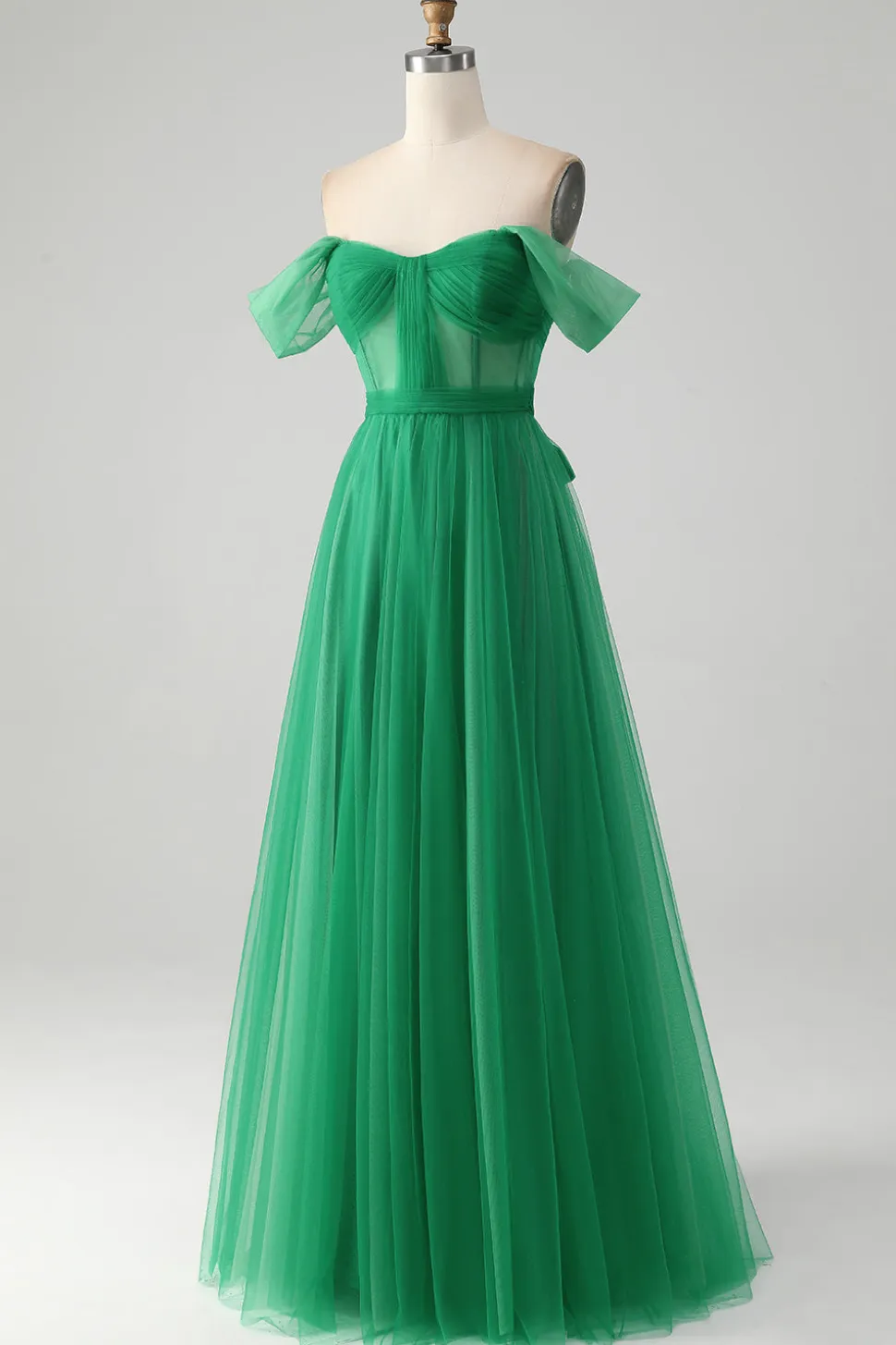 Verde escuro Uma linha fora do ombro espartilho longo vestido de baile