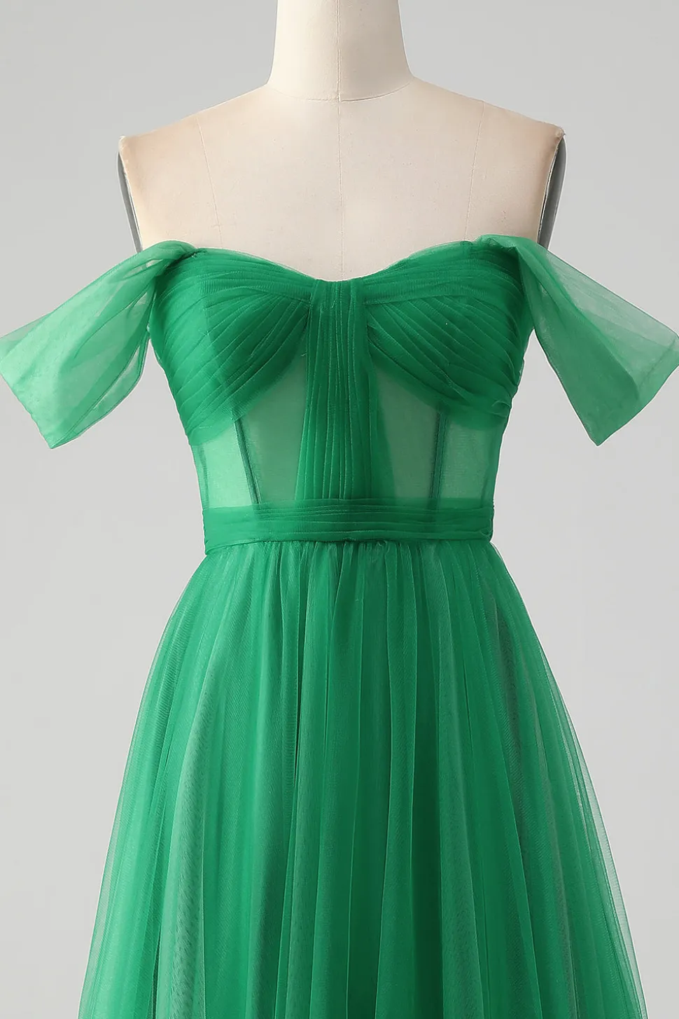 Verde escuro Uma linha fora do ombro espartilho longo vestido de baile