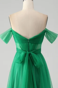 Verde escuro Uma linha fora do ombro espartilho longo vestido de baile