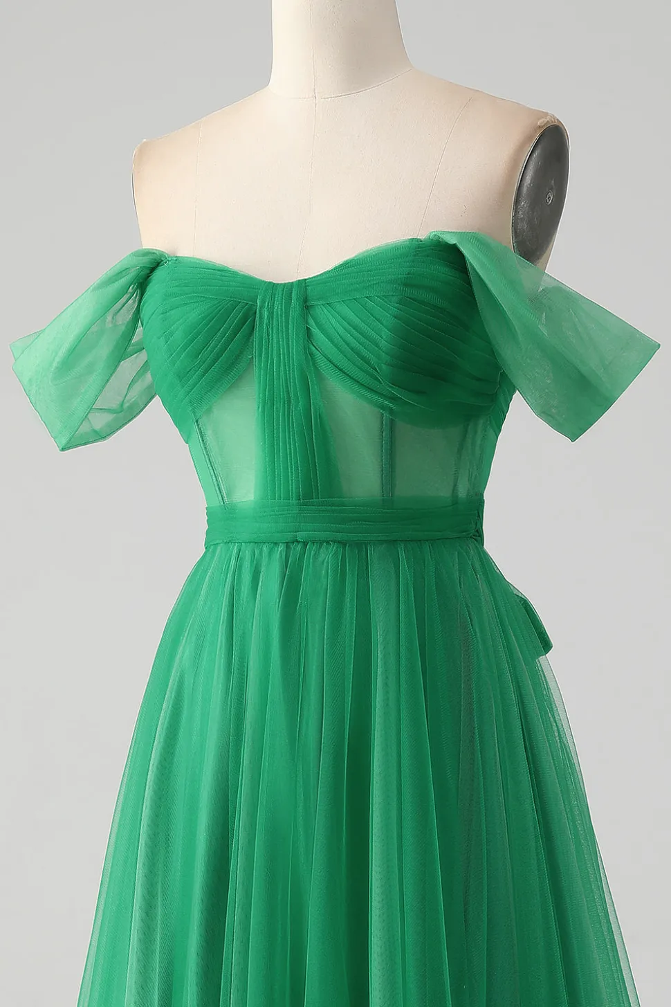 Verde escuro Uma linha fora do ombro espartilho longo vestido de baile