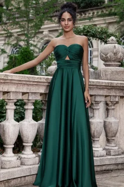 Verde escuro Uma linha querida plissado Keyhole longo vestido de dama de honra
