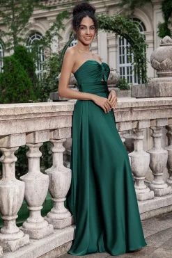 Verde escuro Uma linha querida plissado Keyhole longo vestido de dama de honra