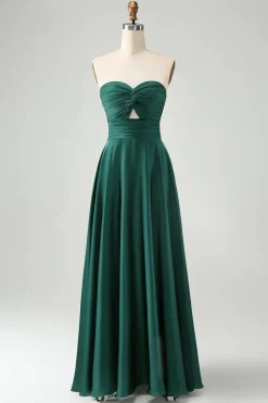 Verde escuro Uma linha querida Keyhole Long Bridesmaid Dress