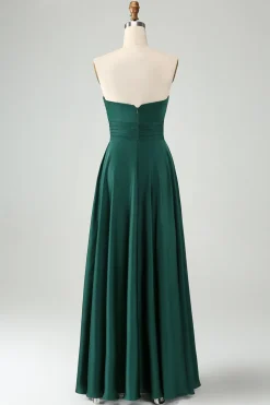 Verde escuro Uma linha querida Keyhole Long Bridesmaid Dress