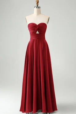 Verde escuro Uma linha querida Keyhole Long Bridesmaid Dress