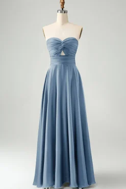 Verde escuro Uma linha querida Keyhole Long Bridesmaid Dress