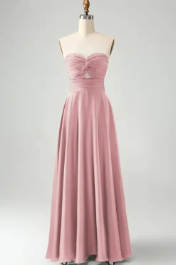 Verde escuro Uma linha querida Keyhole Long Bridesmaid Dress