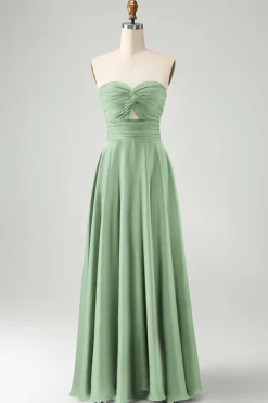 Verde escuro Uma linha querida Keyhole Long Bridesmaid Dress