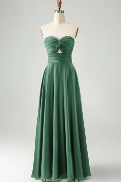 Verde escuro Uma linha querida Keyhole Long Bridesmaid Dress