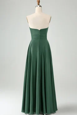 Verde escuro Uma linha querida Keyhole Long Bridesmaid Dress