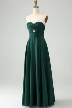 Verde escuro Uma linha querida Keyhole Long Bridesmaid Dress