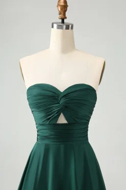 Verde escuro Uma linha querida Keyhole Long Bridesmaid Dress
