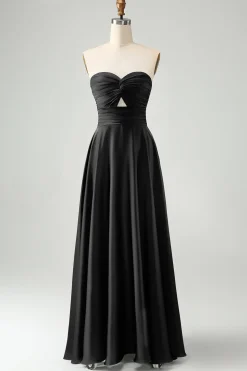 Verde escuro Uma linha querida Keyhole Long Bridesmaid Dress