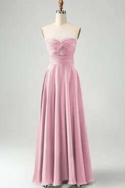 Verde escuro Uma linha querida Keyhole Long Bridesmaid Dress