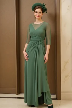 Verde Escuro Uma Linha Ruched Chiffon Mãe do Vestido da Noiva