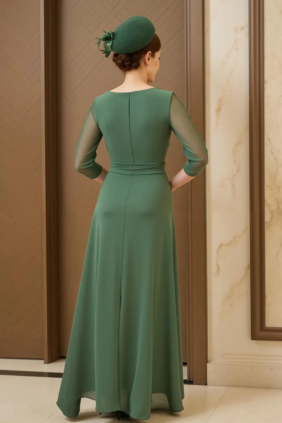 Verde Escuro Uma Linha Ruched Chiffon Mãe do Vestido da Noiva