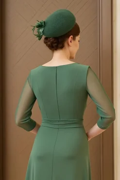 Verde Escuro Uma Linha Ruched Chiffon Mãe do Vestido da Noiva