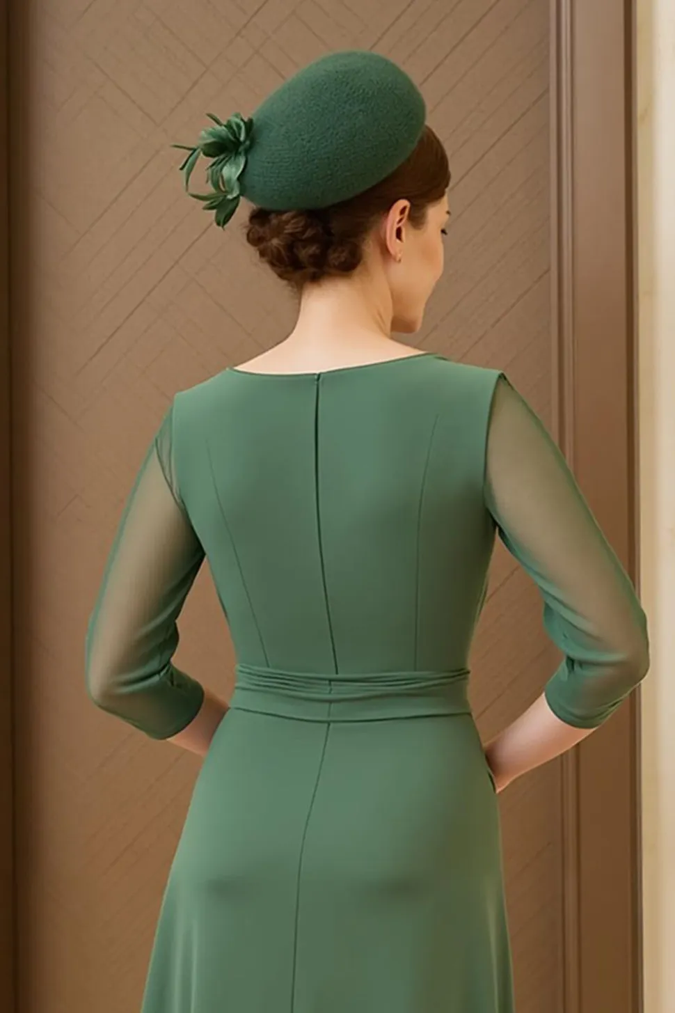 Verde Escuro Uma Linha Ruched Chiffon Mãe do Vestido da Noiva
