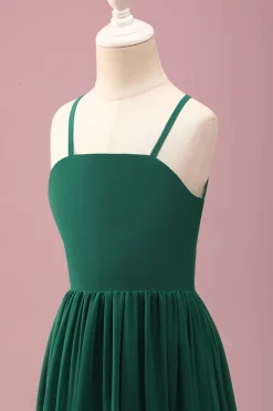 Verde escuro Uma linha Ruched Spaghetti Straps Junior Vestido de dama de honra