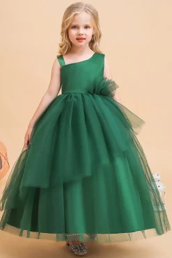 Verde escuro Uma linha sem mangas vestido de menina
