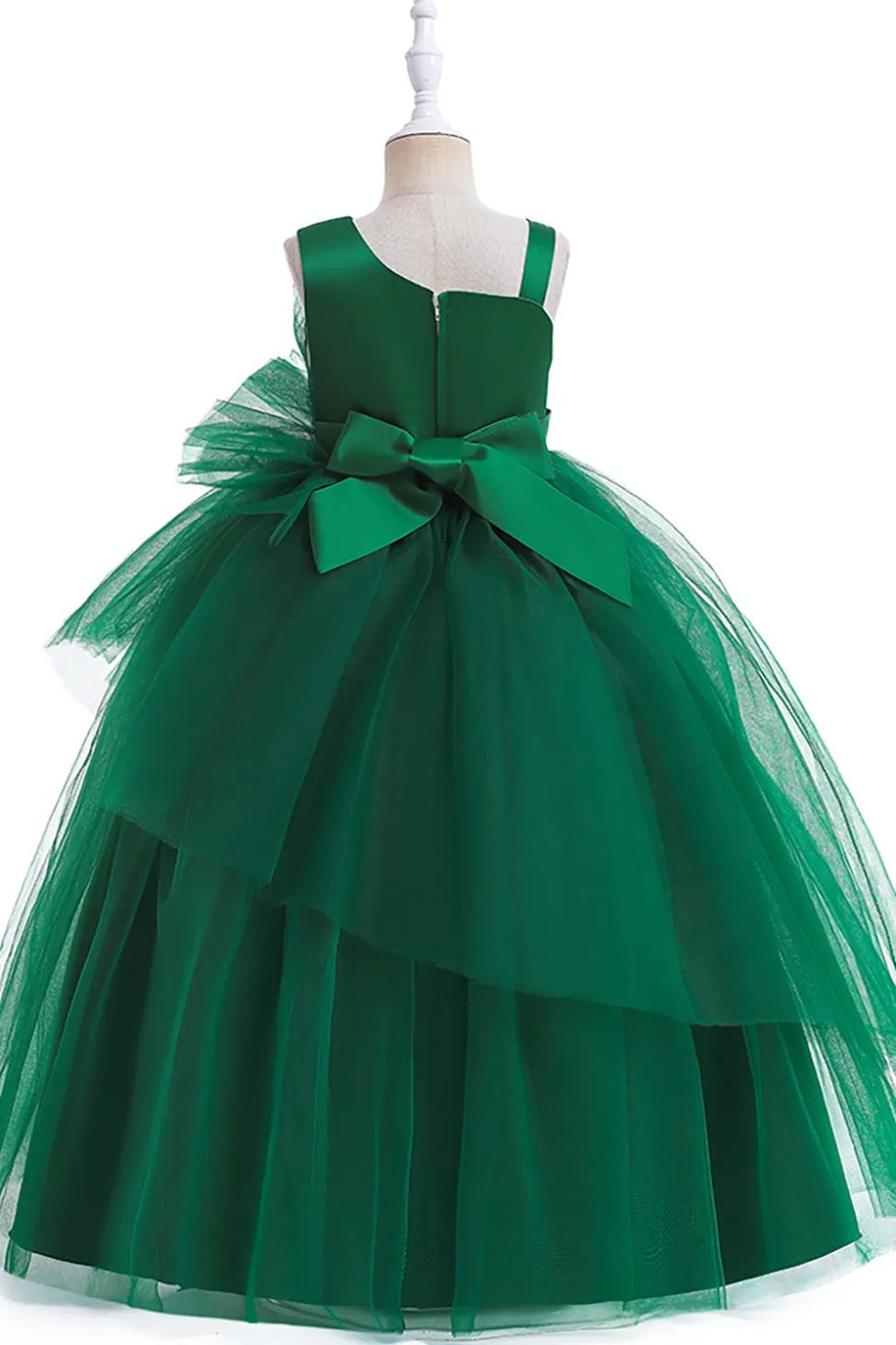 Verde escuro Uma linha sem mangas vestido de menina