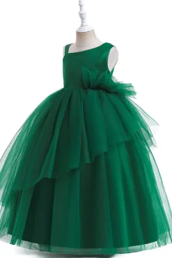 Verde escuro Uma linha sem mangas vestido de menina