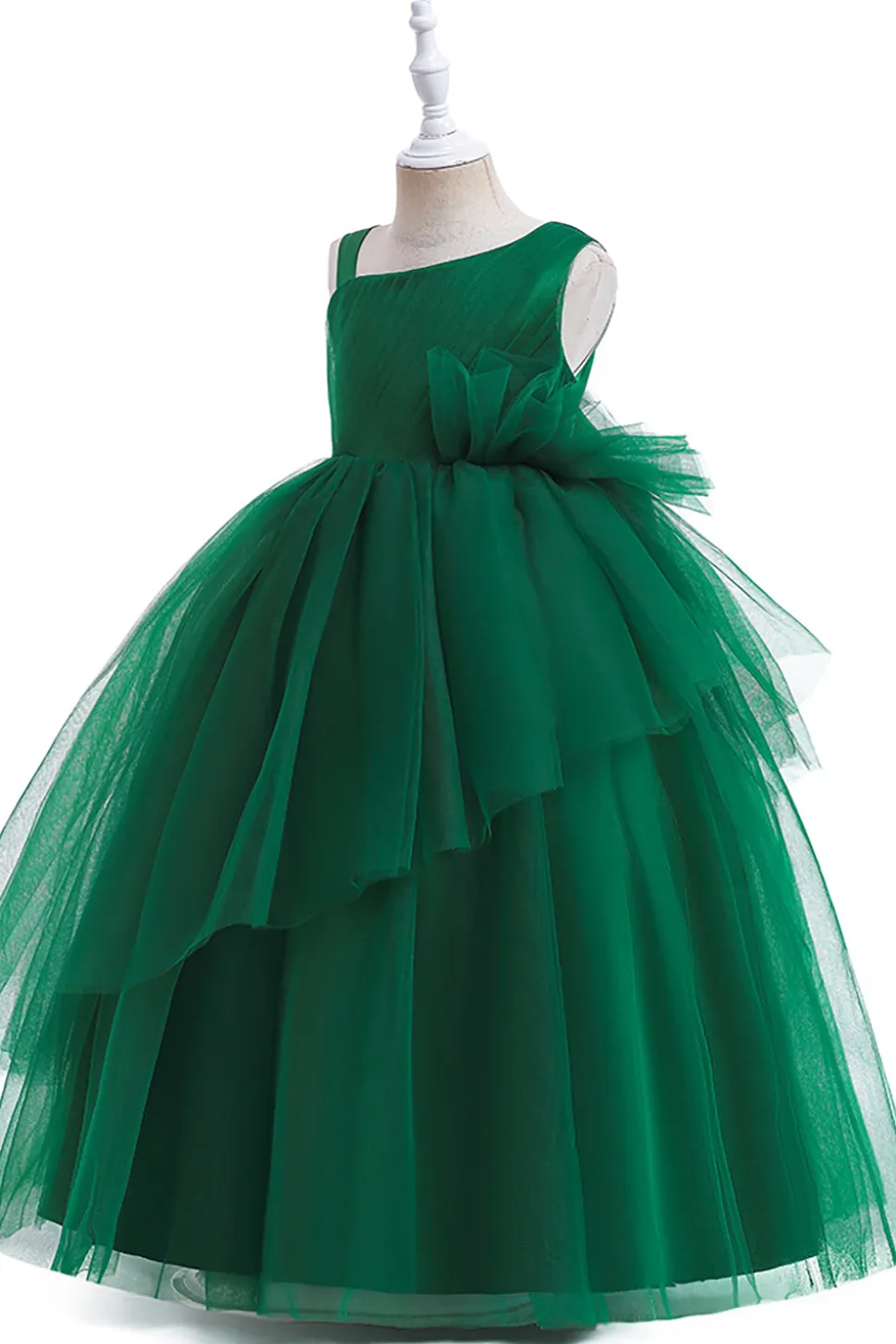 Verde escuro Uma linha sem mangas vestido de menina