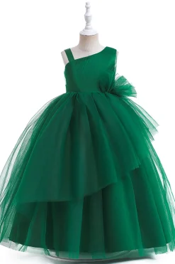 Verde escuro Uma linha sem mangas vestido de menina