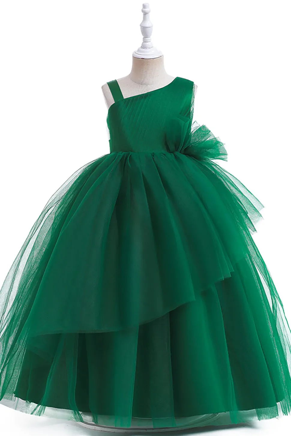 Verde escuro Uma linha sem mangas vestido de menina