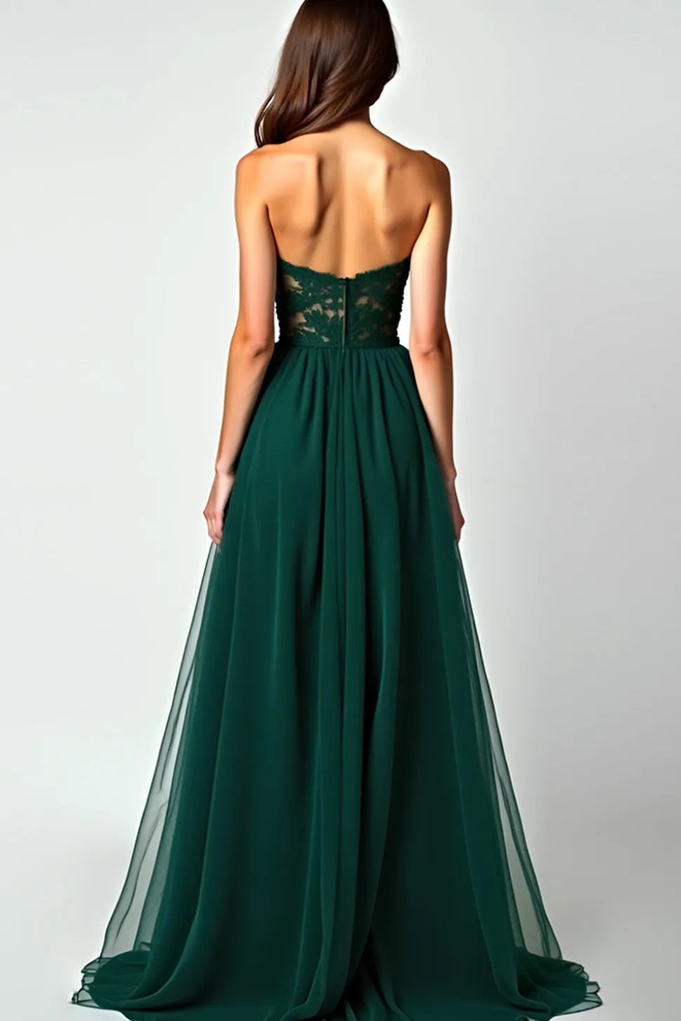 Verde escuro Uma linha sem alças renda fenda longo vestido de baile