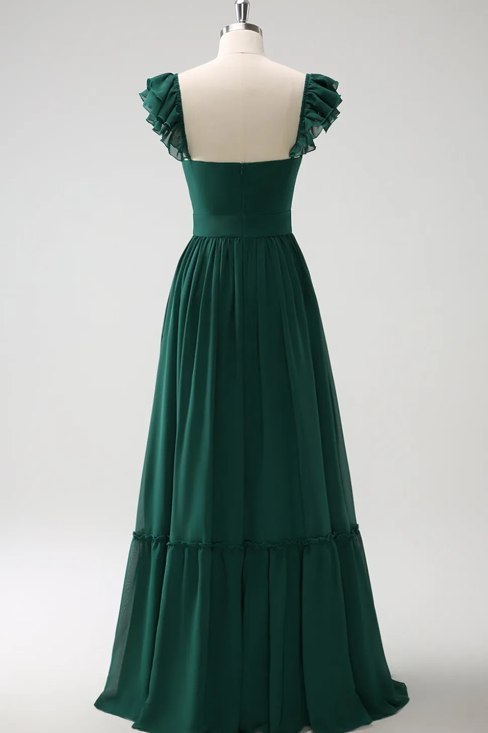 Verde escuro Uma linha V-Neck Chiffon longo vestido de dama de honra