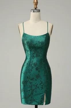 Verde Escuro Vestido de Festa Cintas de Espaguete
