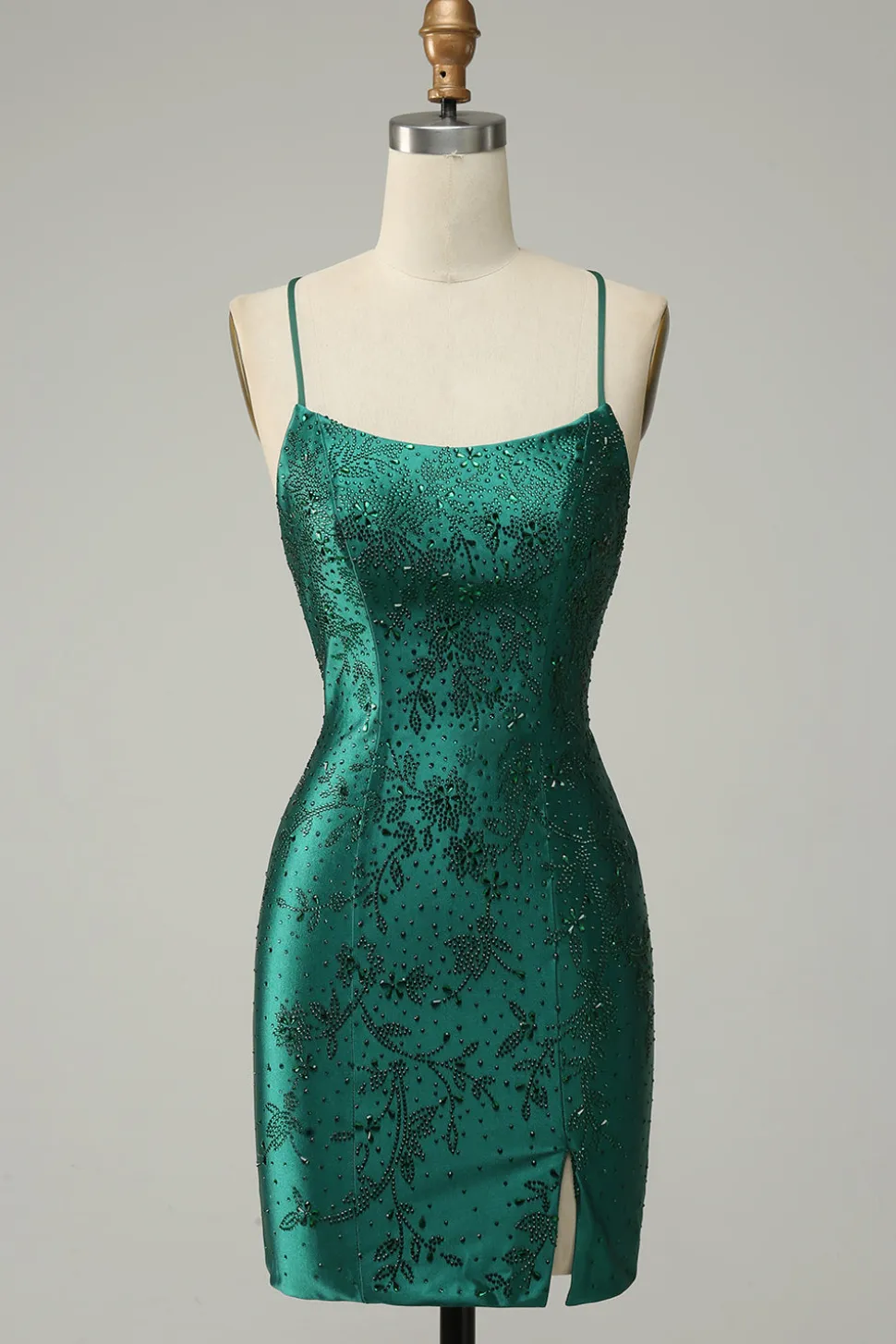 Verde Escuro Vestido de Festa Cintas de Espaguete