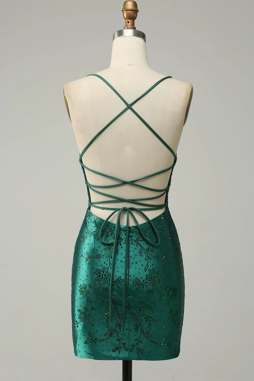 Verde Escuro Vestido de Festa Cintas de Espaguete