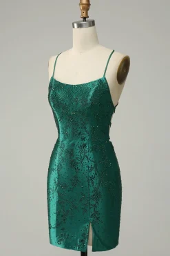 Verde Escuro Vestido de Festa Cintas de Espaguete