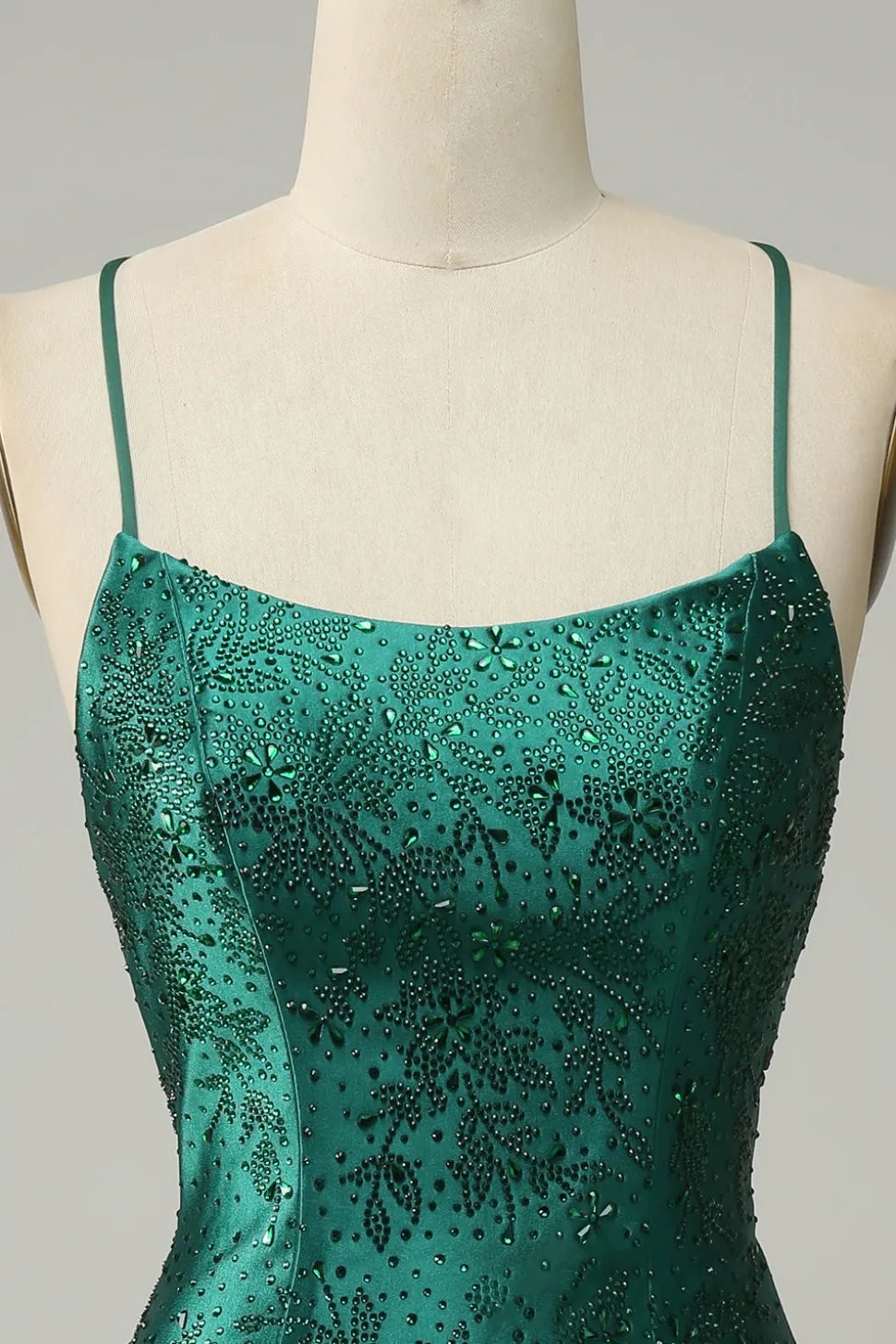 Verde Escuro Vestido de Festa Cintas de Espaguete